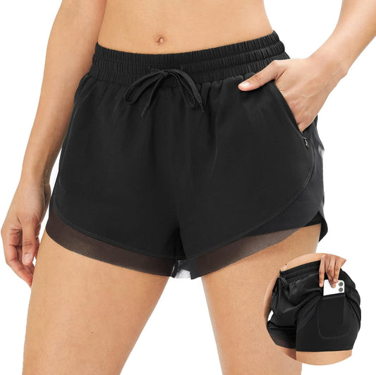 "Ultimate Performance Women'S 2-In-1 Running Shorts: Quick Dry, Pockets, Perfect for Gym, Yoga, and Workouts"