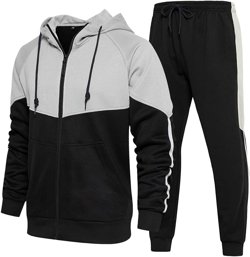 "Ultimate Men'S Hooded Tracksuit: Stay Stylish and Active with Long Sleeve Full-Zip Sweatpants Set - Perfect for Jogging and Sports"